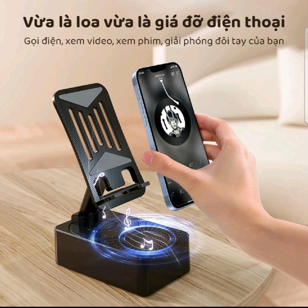 Sạc dự phòng dung lượng 5000 mAh 3 trong 1 tích hợp loa bluetooth + giá đỡ điện thoại có thể gập xoay 175 độ tiện lợi