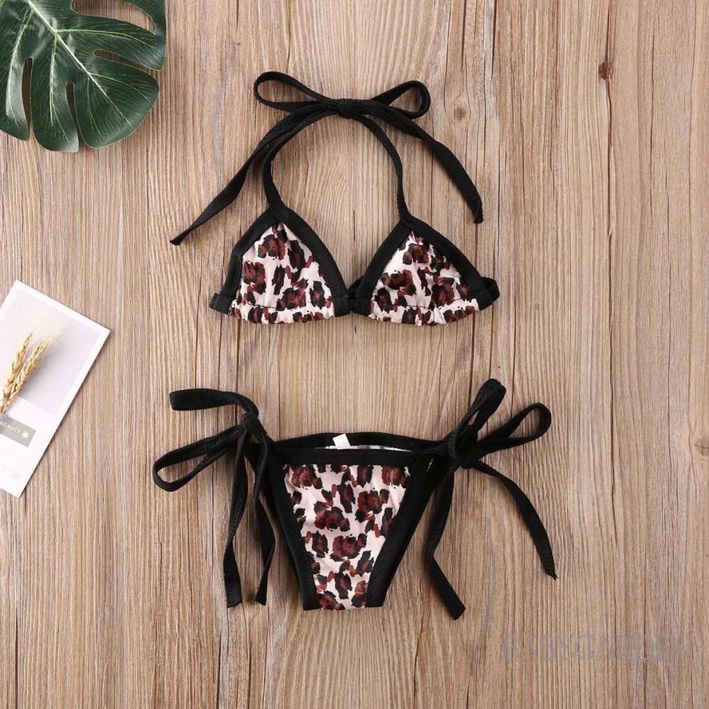 Baga-6-24 tháng tuổi Bộ Bikini in họa tiết da báo cho bé gái Dây cổ + Quần short Trang phục đồ bơi cho bé mùa hè