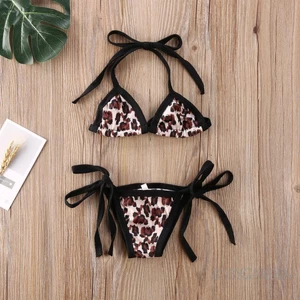 Baga-6-24 tháng tuổi Bộ Bikini in họa tiết da báo cho bé gái Dây cổ + Quần short Trang phục đồ bơi cho bé mùa hè