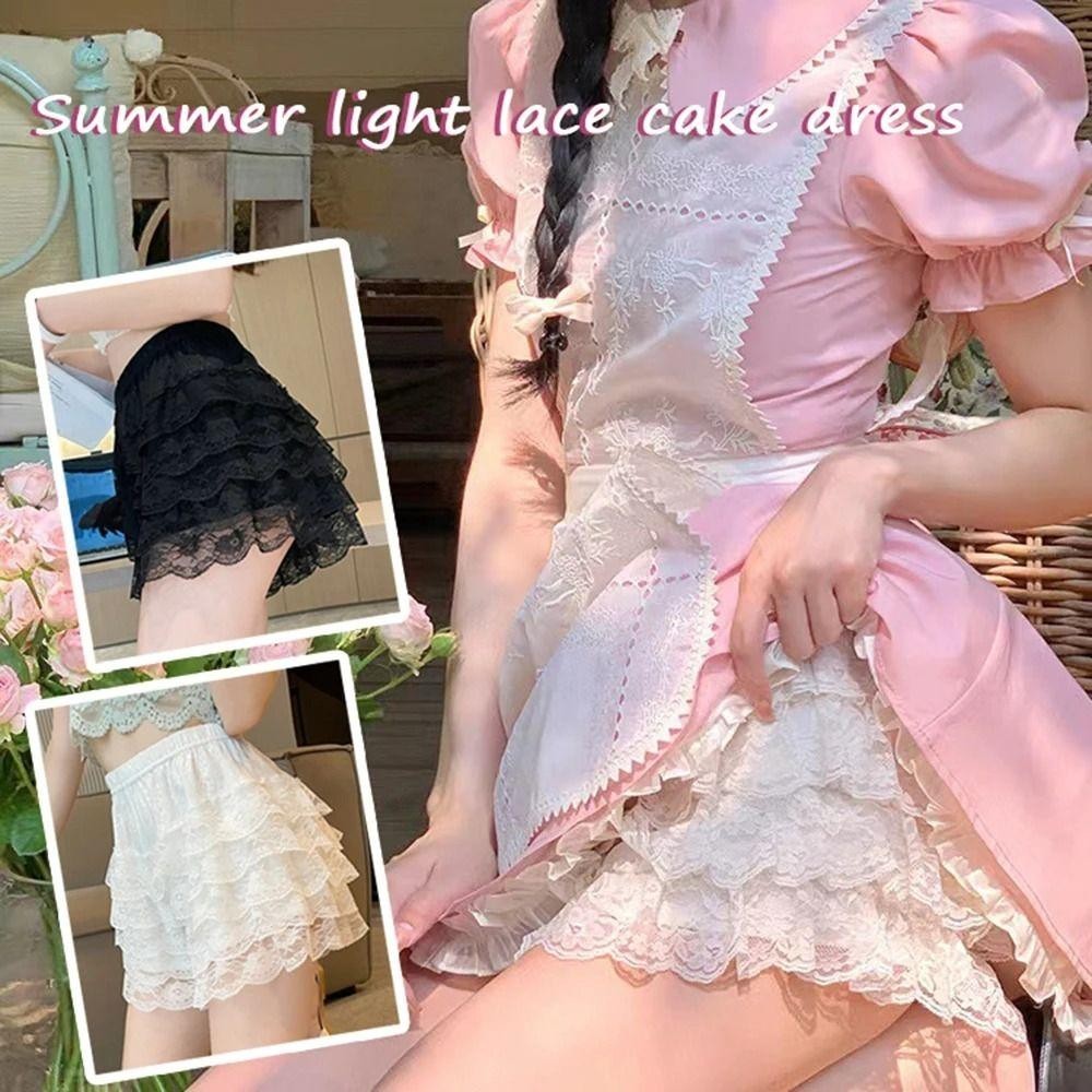 Jkdesign Quần short Petticoat Quần lót, Quần an toàn ren hoa mềm mại chống va đập, Quần short dáng rộng thời trang ren công chúa Quần short dáng rộng mùa hè