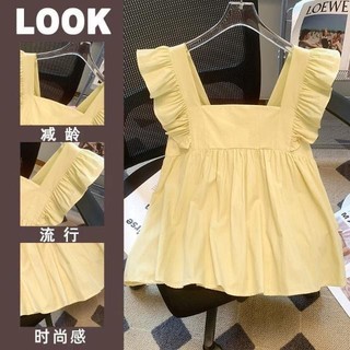 Kích Thước Lớn Có Thể Mặc Phong Cách Thường Ngày Màu Trơn Đơn Giản Cổ Vuông Nơ Voan / Vải Polyester Phong Cách Pháp Phiên Bản Hàn Quốc Mùa Hè Phong Cách Mới Bay Tay Áo Bé Gái Ngọt Ngào Nhỏ Tươi Cao Cấp Xù Ôm Hơn Nhìn Áo Sơ Mi Áo Sơ Mi Áo Vest