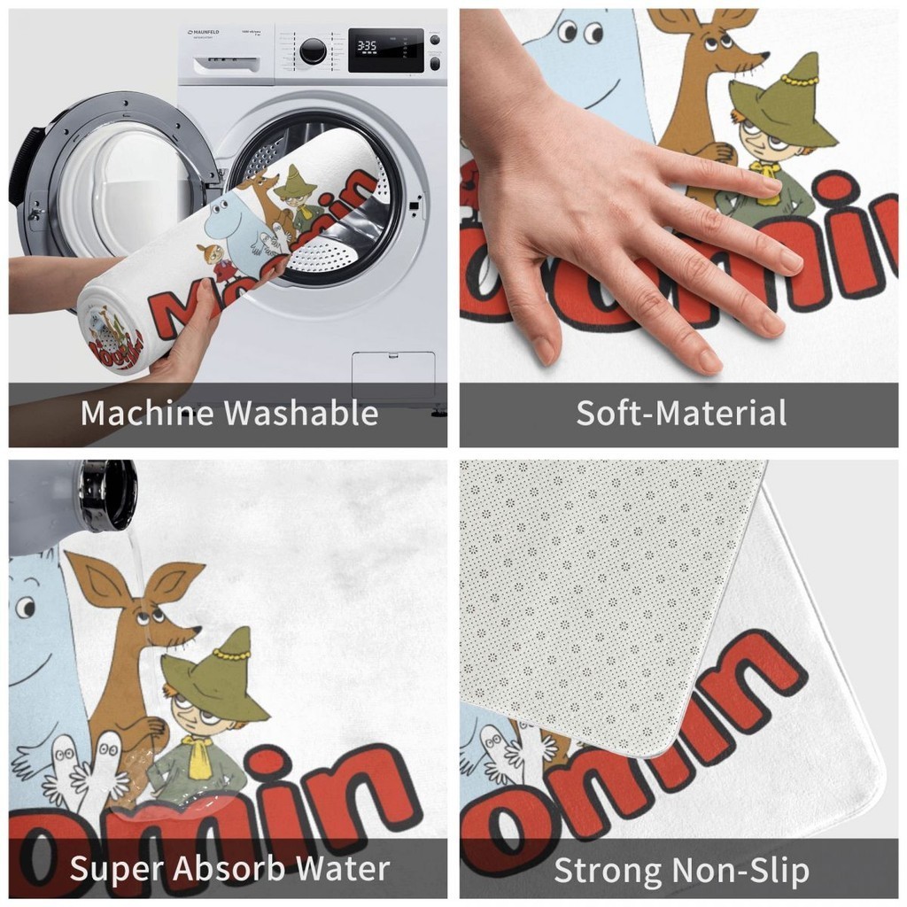 Logo Moomin Phòng tắm Thảm trải sàn chống trượt Nhà vệ sinh Thảm chân Nhà vệ sinh Cửa thấm nước khô nhanh Đi vào thảm cửa Thảm vệ sinh Flannel Thảm trải sàn chống trượt 16x24in Hàng có sẵn