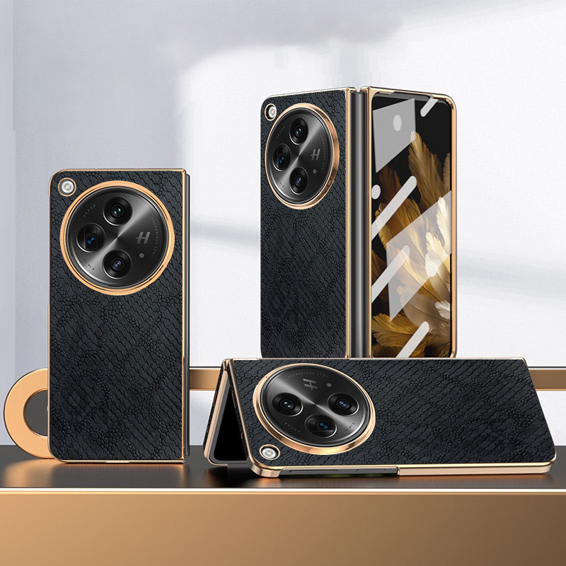 Ốp YJD Cho OPPO Find N3 Flip N2 Flip Cổ Điển Họa Tiết Rắn Da Mạ Điện Cạnh Chống Rơi Vỏ Điện Thoại