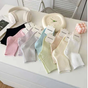 Vớ tất cổ trung nữ trơn gân nhuyễn màu pastel
