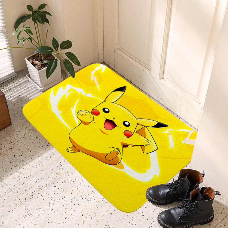 Thảm lót cửa chùi chân Chống Trượt In Hình Pokemon Pikachu Kích Thước 60x40cm