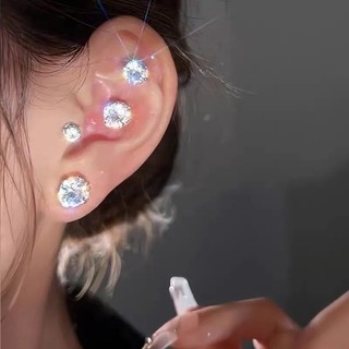 Sfse - Móng tay tai pha lê tỏa sáng - Bông tai kẹp nam châm - Thanh lịch - Bông tai đính đá Zircon tròn - Bộ bông tai kẹp chống xuyên - Từ tính - Dành cho nam nữ - Phụ kiện trang sức