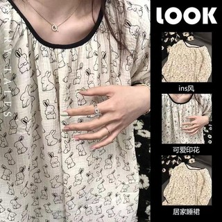 2024 phong cách mới áo ngủ dành cho nữ phong cách nóng bỏng bong bóng cotton nhăn vải treo quần áo nhà ngọt ngào