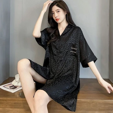 Thời Trang Hàn Quốc Nữ Plus Size M-4XL Lụa Satin Tay Ngắn Váy Ngủ Nữ Rời Váy Ngủ Homewear Đồ Bộ Đồ Váy Ngủ