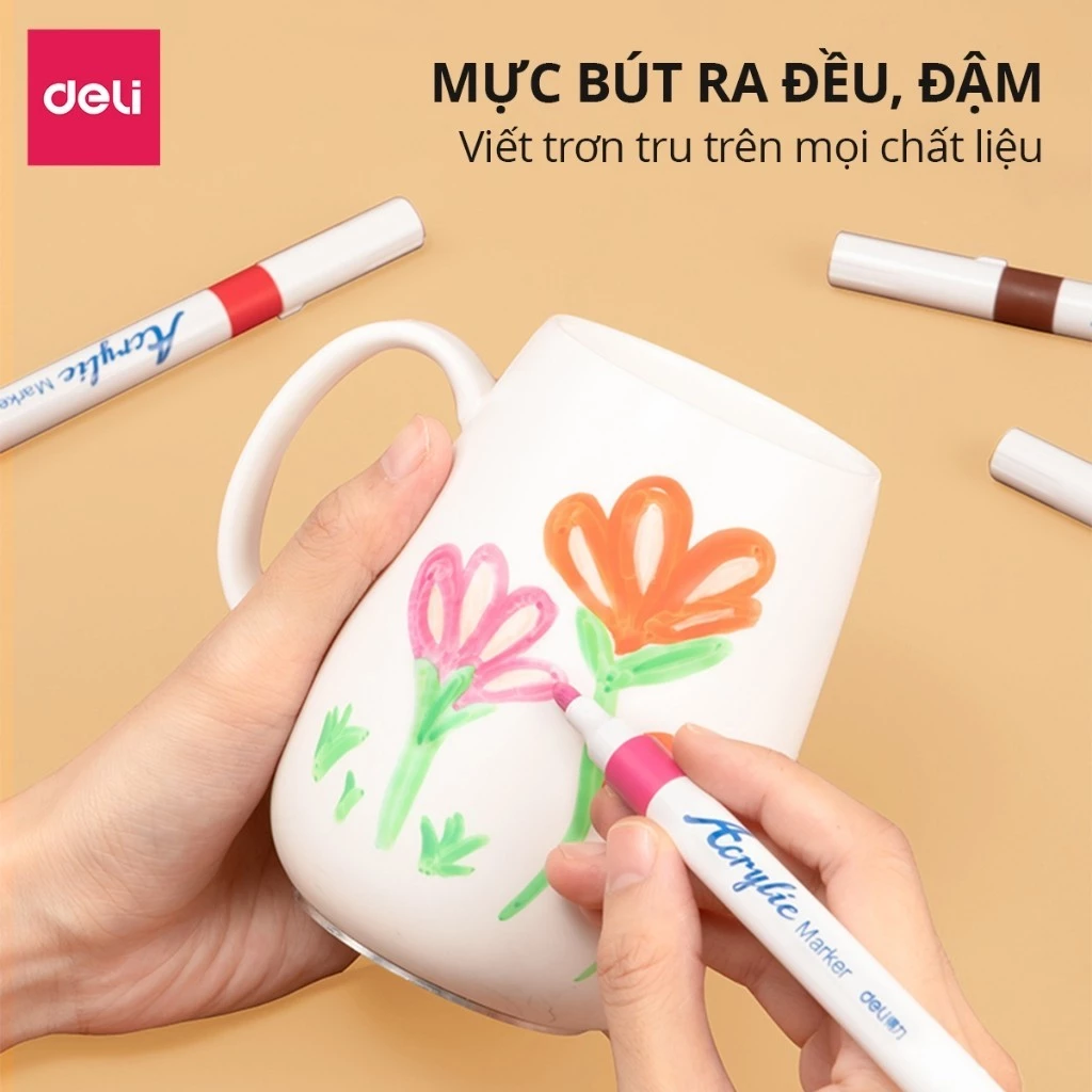 [HỌA CỤ DELI] Bút Sơn Acrylic Marker Deli THÊM 80% MỰC-12/24/36/48/64/80 Màu Tô Trên Mọi Chất Liệu V