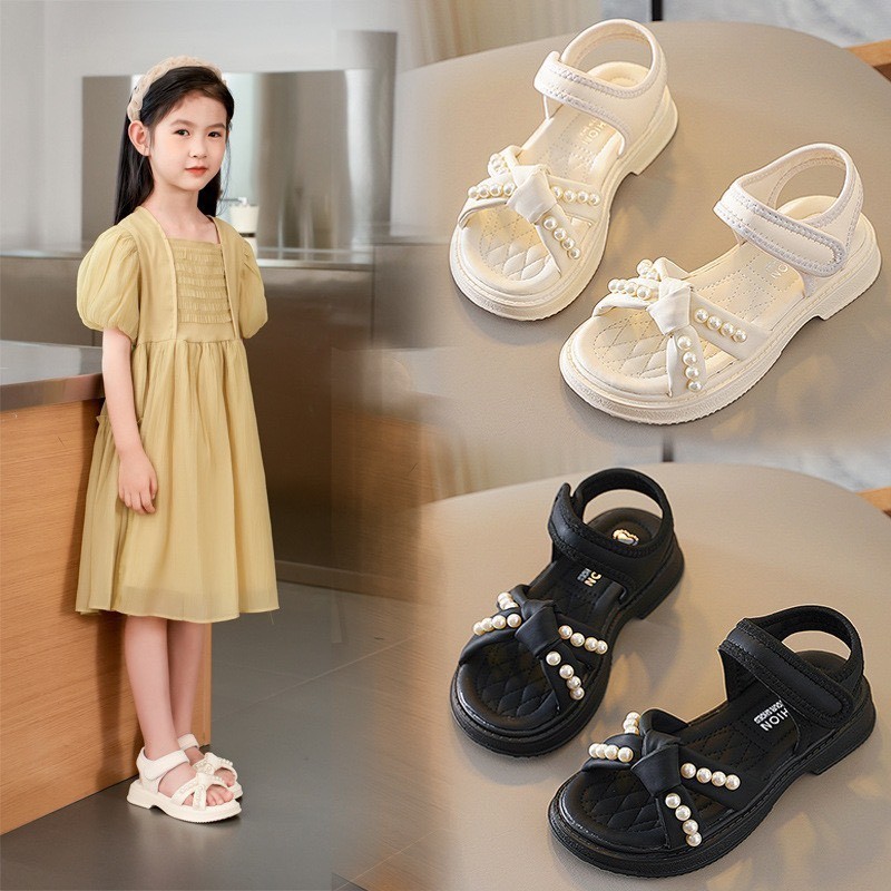sandal bé gái dép quai hậu cho bé thắt nơ xinh xắn nhẹ êm chân chống trượt đính ngọc công chúa size đại xd 765