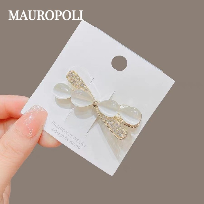 Mauropoli Kẹp tóc nữ phong cách mới, kẹp mỏ vịt đính opal và kim cương giả, kẹp bên