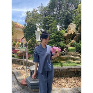 set đồ lam đi chùa cổ trụ cột nơ an yên