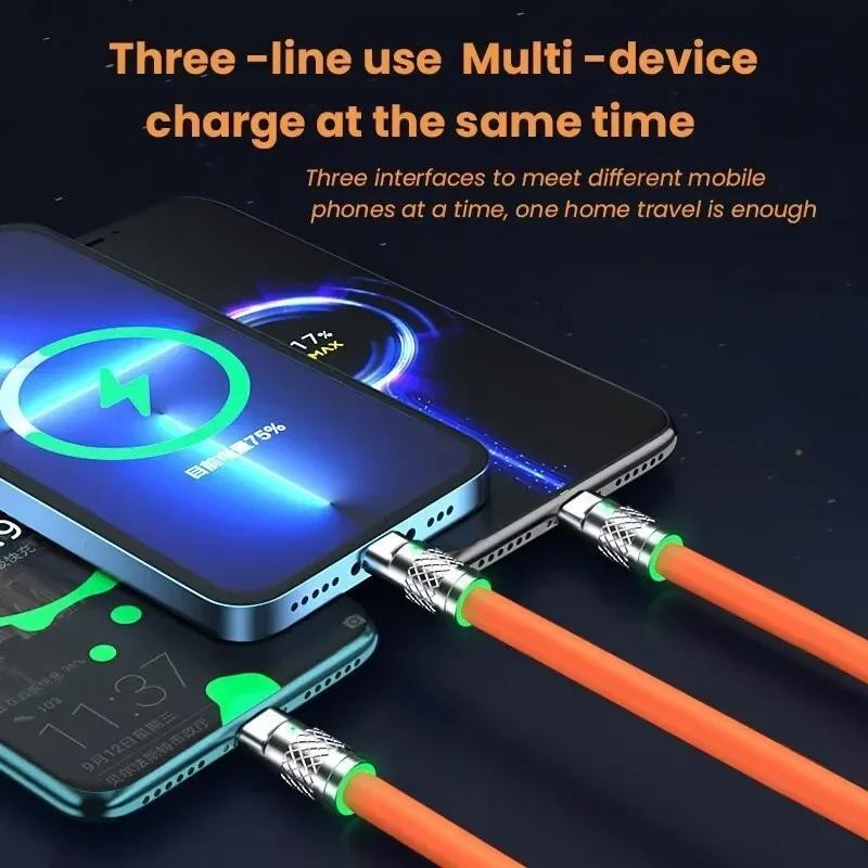 Cáp sạc nhanh 3 trong 1 120W 6A Micro USB tương thích cho cáp sạc iPhone cho Samsung Sạc điện thoại Cáp USB