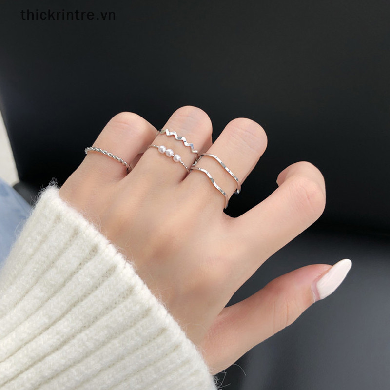 Thi 5 Chiếc Phong Cách Hàn Quốc Đơn Giản Vòng Ngọc Trai Sóng Bộ Tính Khí Vàng Bạc Đuôi Nhẫn Nữ Thời Trang Đơn Giản Trang Sức Dự Tiệc Quà Tặng VN