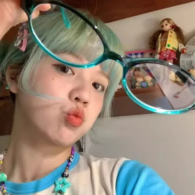 Kính khung hình bầu dục nhỏ - Kính mắt chống xanh - Y2K Retro, Đơn giản, Nhẹ, Kính đọc sách linh hoạt - Ngọt ngào, mát mẻ, Kính đen bé gái