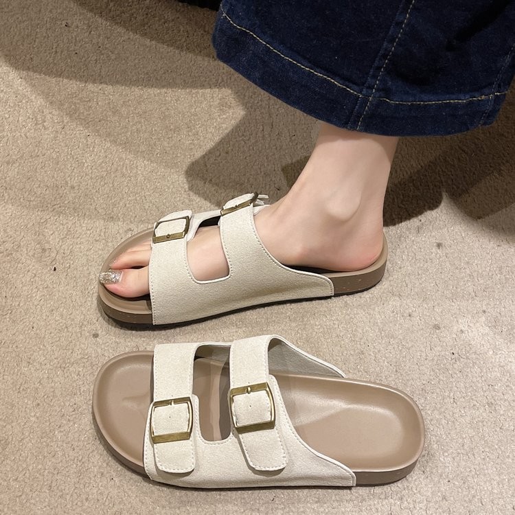 Mùa Hè Phong Cách Mới Slip-On Dép Nữ PU Phiên Bản Hàn Quốc Retro Chống Trơn Trượt Thường Ngày Ngoài Trời Mặc Dày Đế Đôi San