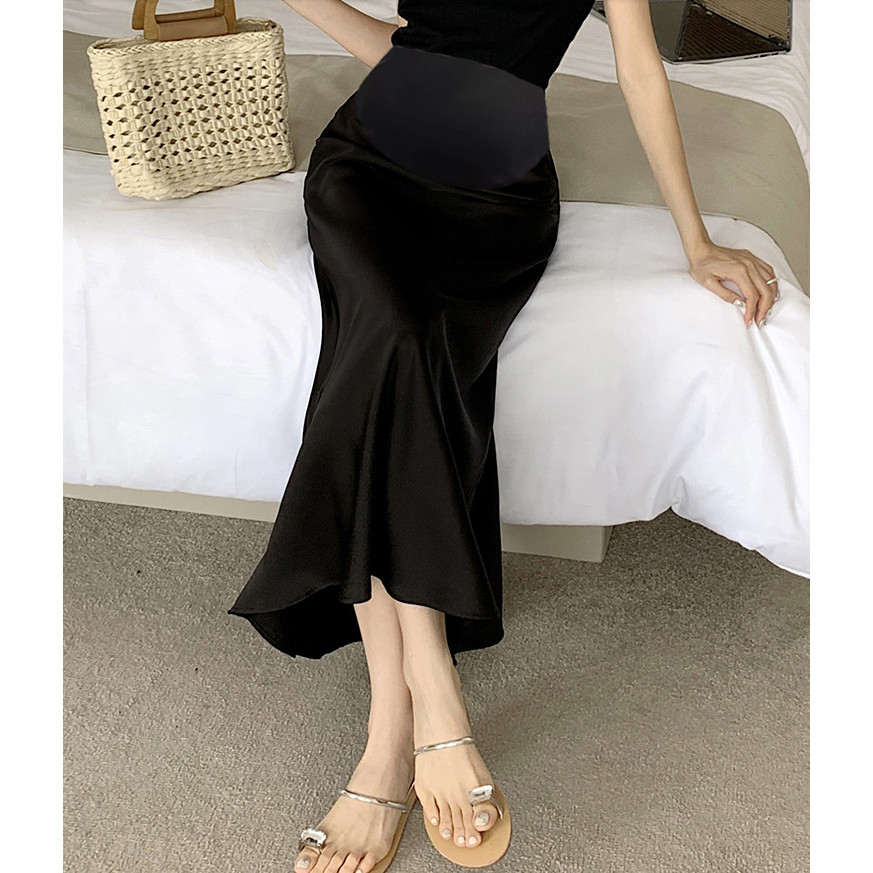 Váy Bà Bầu 2024 Phong Cách Mới Pháp Retro Satin Bánh Mì Mông Ôm Hơn Nhìn Đuôi Cá Váy Dài Bà Bầu Đáy