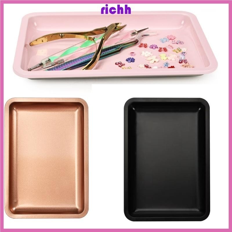 ⚝⚝Richh Thép Không Gỉ Khay Trang Trí Khay Hình Chữ Nhật Móng Tay Nghệ Thuật Tiếp Liệu Tấm Mini