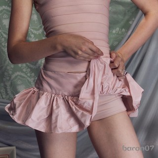Váy Ngắn Xù Nữ Màu Trơn Eo Thấp Chữ A Váy Mini Có Lót Quần Short Dạo Phố