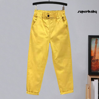[Superbaby] Quần thường ngày dành cho nữ Quần Harem lưng co giãn vừa phải Quần dài ống rộng màu trơn có túi dạo phố