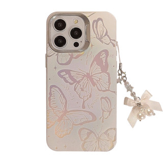 Bướm Xanh Có Mặt Dây Chuyền Ốp Lưng Điện Thoại IPhone 15 15pro Max 13 Mini 14 14pro 14max 12 11 Pro Max IX XR SE2 Plus Bìa Cứng