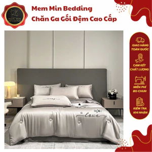 Bộ Chăn Ga Gối Chất Liệu Phi Lụa Thêu Trơn Tru Óng Mượt Với Từng Đường Nét Thêu Bay Bổng - Memminbedding Luxury