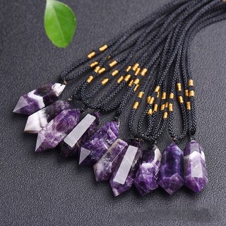 Tự nhiên tưởng tượng thạch anh tím hai cánh lăng kính lục giác mặt dây chuyền thạch anh tím đá thô đánh bóng thủ công pha lê