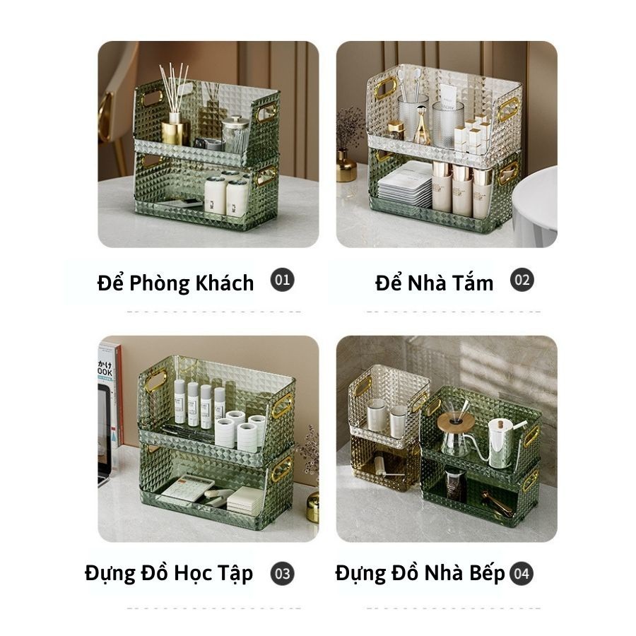 Kệ Đựng Mĩ Phẩm, Khay Đựng Đồ Họa Tiết Kim Cương Nổi Sang Trọng Có Thể Xếp Chồng Q064