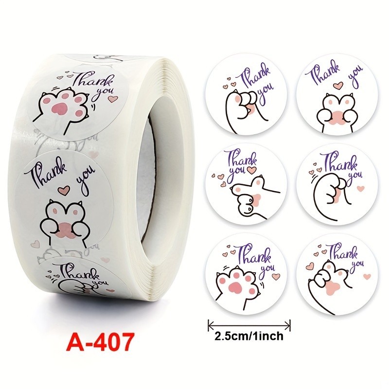 Cuộn 500 tem thank you chân mèo siêu cute, sticker, 500 Chiếc Miếng Dán ...