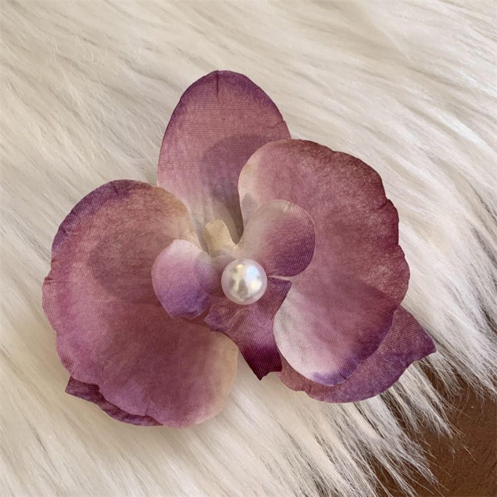 RTJIFSS Phalaenopsis Kẹp Tóc Hoa, Kẹp Mỏ Vịt Mặt Thời Trang Lụa, Kẹp Ảnh Nổ Siêu Cổ Tích Đi Biển Ngày Lễ Mũ Đội Đầu Nữ Phụ Kiện Tóc