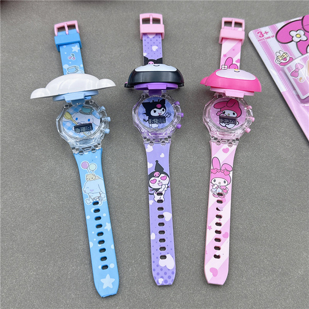 Đồng hồ trẻ em Sanrio Kuromi Led Watch 3D Melody Cinnamoroll Đồng hồ nữ Flip Luminous Music Watch cho trẻ em
