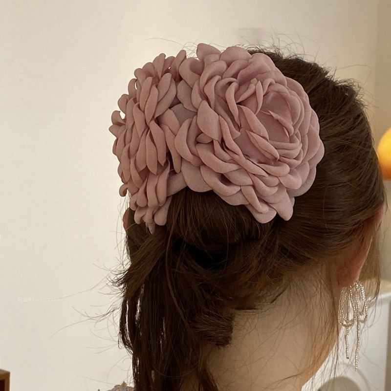 KIKIN Tóc Móng Vuốt Kẹp Cho Công Chúa Camellia Hoa Hồng Tóc Barrettes Hoa Trang Trí Kẹp Tóc Hoa Hồng Trang Trí
