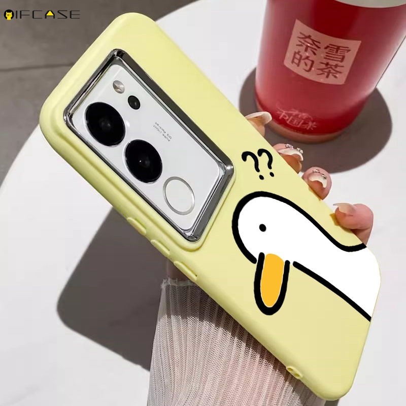 Dành Cho OPPO Reno 9 Pro 8 8T 7Z 6 5G 8Z 7 5 Lite SE 6Z 5F Ốp Điện Thoại ins Câu Hỏi Vui Nhộn Dấu Vịt Vàng Tròn Mạ Mờ Hoạt Hình Dễ Thương Đơn Giản Vỏ Silicon Mềm