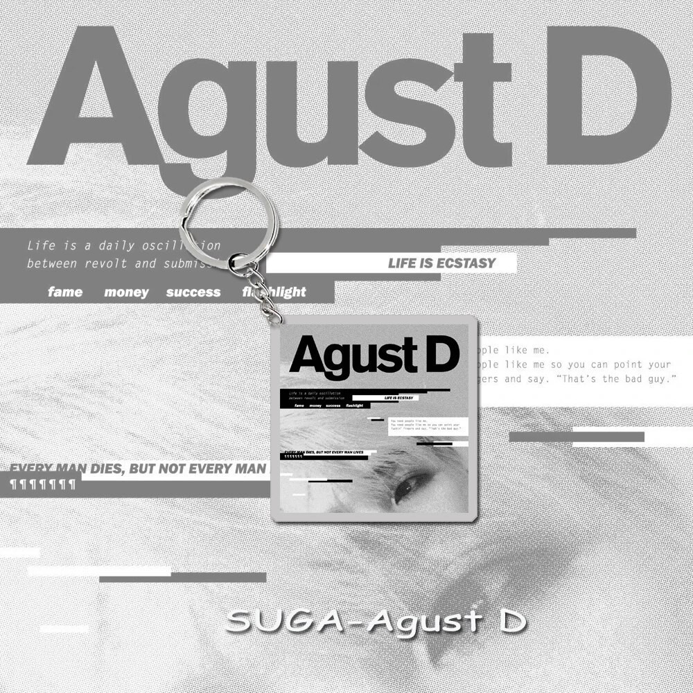 Móc khóa  SEVEN SOLO 3D GOLDEN LAYOVER FACES AGUST D INGIDO Yoongi Phụ kiện trang trí túi xách Balo