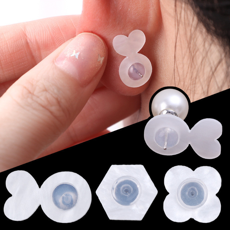 Khóa tai silicon - Nút tai chống chảy xệ - Chống dị ứng, đơn giản, trong suốt - Mũ sau bốn lá - Nút tai chống rơi - Phụ kiện trang sức