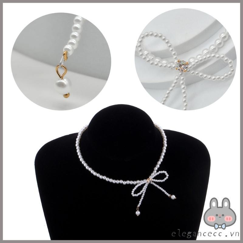 Elega Ngọc Trai Tinh Tế Nơ Vòng Cổ Dành Cho Nữ Thanh Lịch Vintage Thời Trang Cổ Trang Sức Nữ Ánh Sáng Sang Trọng Cổ Choker