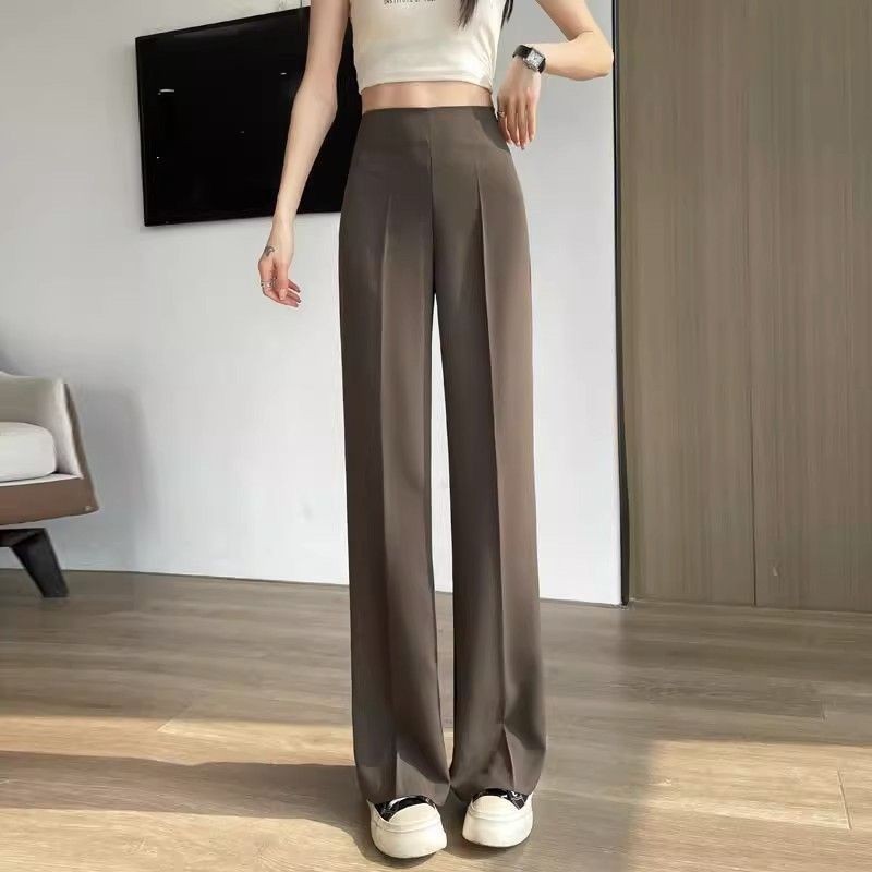 Quần ống rộng dây kéo bên eo cao, ống rộng, nâng hông, drap ôm, dáng suông, quần thẳng nữ