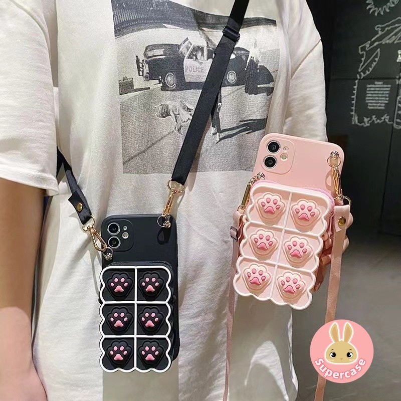 Linabell Vỏ Cho iPhone 15 14 13 12 Pro Max 15 14 Plus 13 12 mini Cat Paw Ví Điện Thoại Có Dây Buộc Dài Cô Gái Dễ Thương CardHolder Bìa Mềm