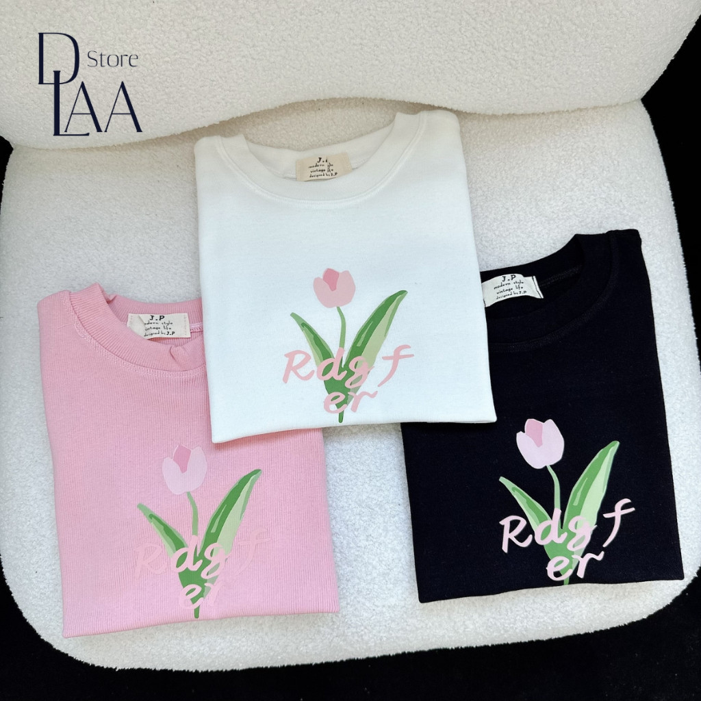 [Mã FADEP2903 giảm đến 30k đơn từ 99k] Áo thun form Baby Tee  in hình hoa Tulip Rdgfer A5931