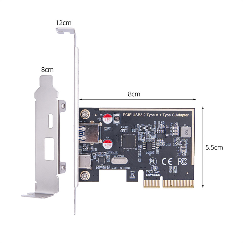 Jmt PCI-E X4 sang 2 cổng Type-C + Thẻ mở rộng USB3.2 Gen2 Thẻ chuyển đổi 10Gbps kênh kép cho máy tính để bàn khung gầm 4U 2U