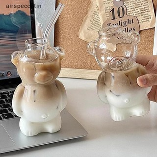 Airpeccutin Hoạt Hình Gấu Hình Cốc Cà Phê Dễ Thương Gấu Cốc Thủy Tinh Có Ống Hút Trong Suốt Sáng Tạo Thủy Tinh Nước ép Cốc Trà Sữa EN