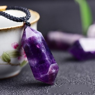 Tự nhiên tưởng tượng thạch anh tím hai cánh lăng kính lục giác mặt dây chuyền thạch anh tím đá thô đánh bóng thủ công pha lê
