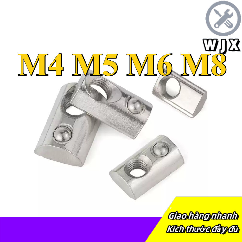 Tán chữ T bi, con trượt bi cho nhôm định hình (Mạ niken) M4 / M5 / M6 ...
