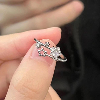 Ahellogirl Nhẫn Mở Thời Trang Và Đa Năng Ins Meteor Micro-set Nhẫn Nữ Mở Đầu Có Thể Điều Chỉnh Kim Cương Bộ Nhẫn Ngôi Sao Năm Cánh