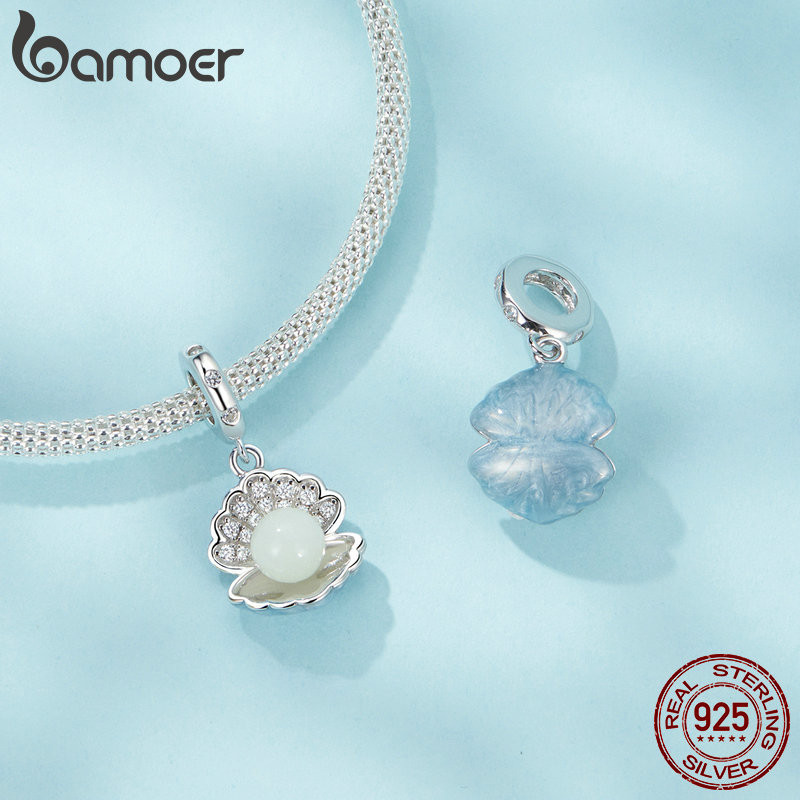 Hạt charm BAMOER SCC2749 bạc 925 sterling hình ngôi sao vỏ chai sáng lấp lánh dùng làm phụ kiện vòng tay