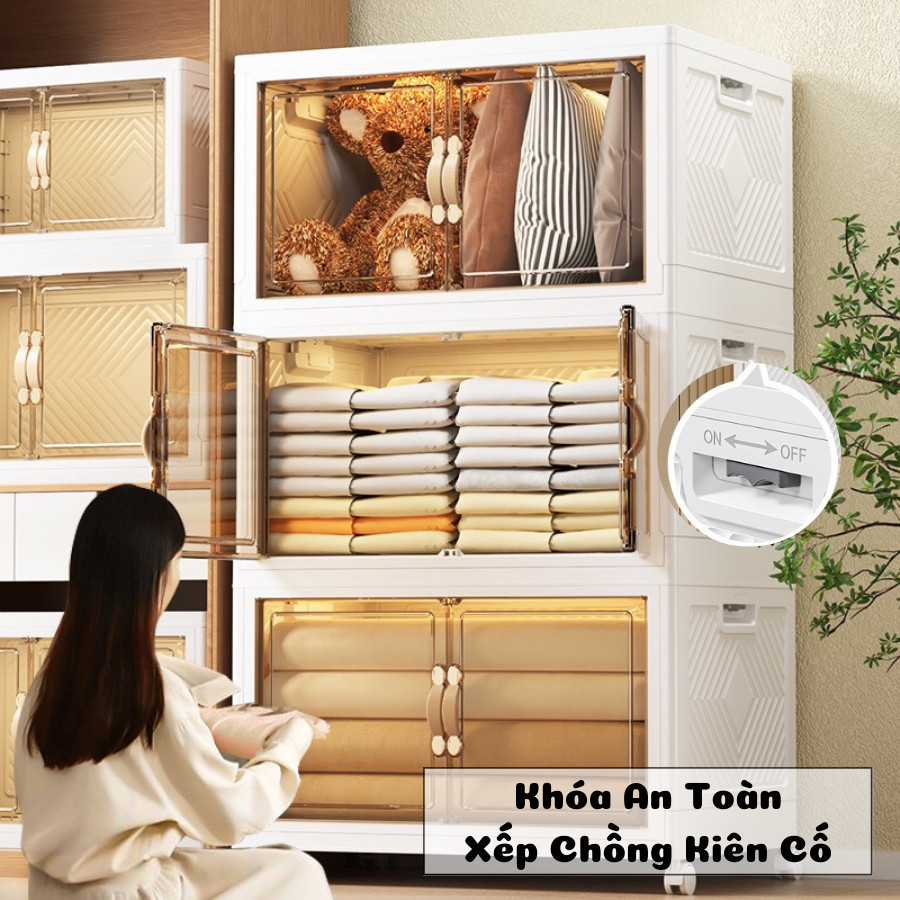 [SIÊU LỚN 80CM]Tủ Nhựa Gấp Gọn, Cửa Hút Nam Châm FullScreen Enoda Home Có Bánh Xe Di Chuyển Tiện Lợi TUN058