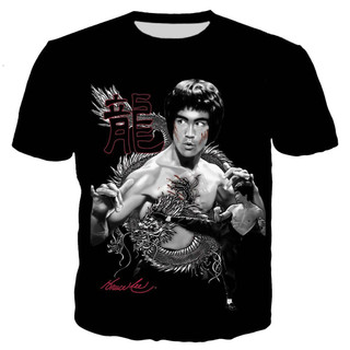 Mới Thoáng Mát Áo Nam Nữ Bruce Lee 3D In Hình Áo Thun Nữ Tay Ngắn Bông Tai Kẹp Phong Cách Áo Dạo Phố Áo Bé Trai Tee