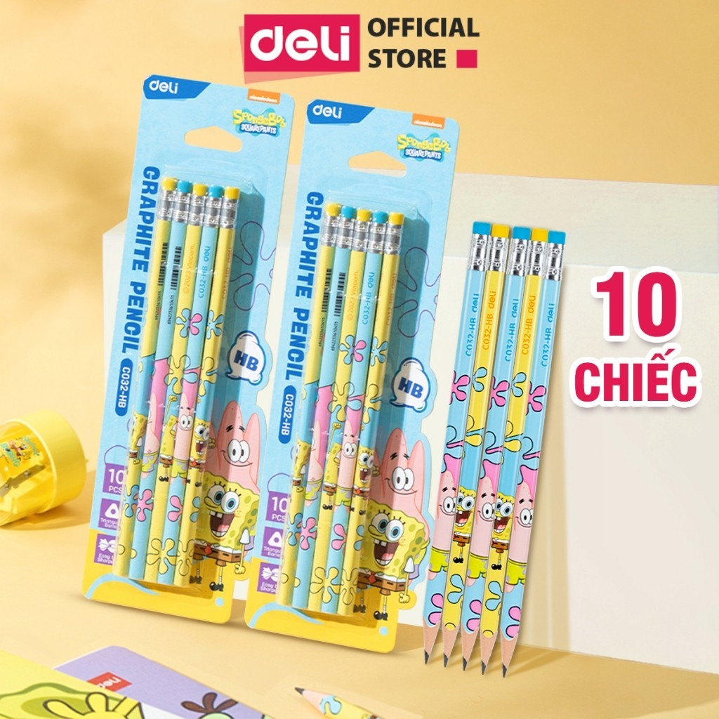 [VPP DELI] Bút Chì Bọt Biển Spongebob HB Deli Dễ Tẩy Xóa An Toàn Vẽ Mỹ Thuật Tập Viết Làm Bài Kiểm Tra Học Sinh Trẻ Em