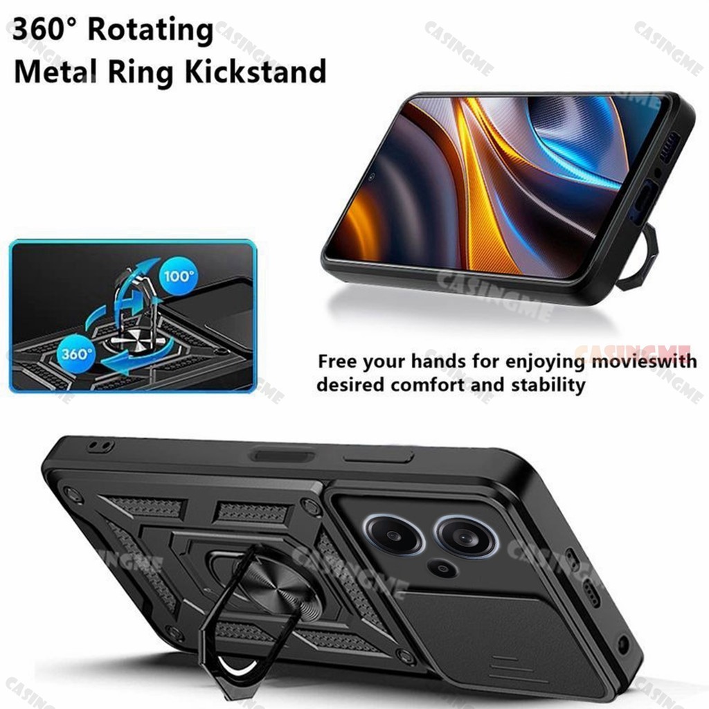 Vỏ giáp chống sốc Redmi Note 13 Pro + 5G cho Redmi Note13Pro + Note 13 Pro Plus + 13Pro + Giá đỡ vòng từ tính trên ô tô Kéo đẩy Bảo vệ Camera Vỏ điện thoại Ốp lưng máy ảnh