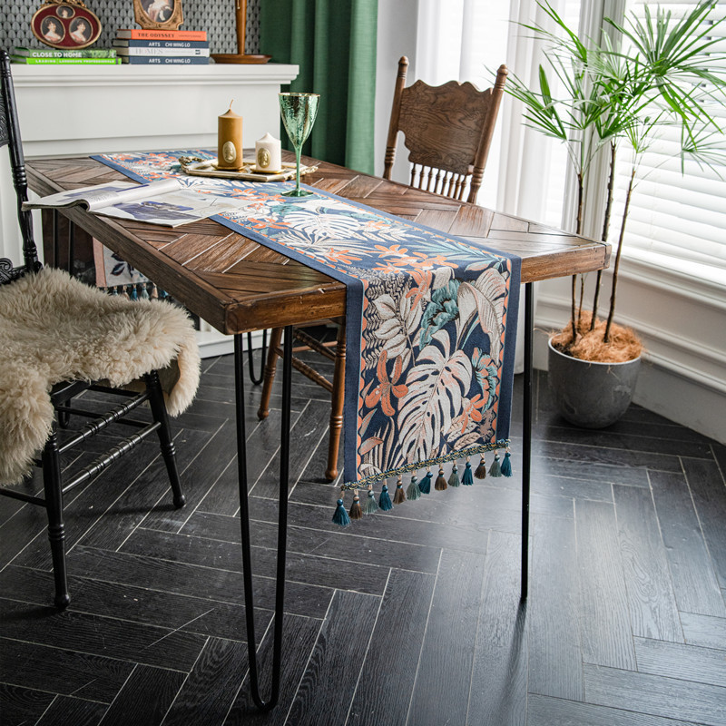 American Retro Table Runner Sợi nhuộm Jacquard Table Runner Khăn trải bàn bằng vải Polyester gia dụng
